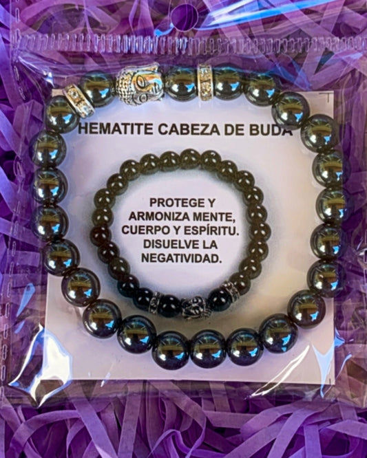 PULSERA HEMATITA CON CABEZA BUDA