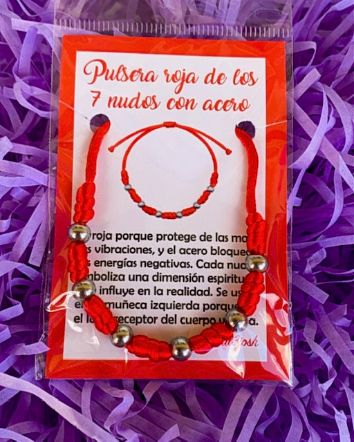 PULSERA ROJA DE LOS 7 NUDOS CON ACERO