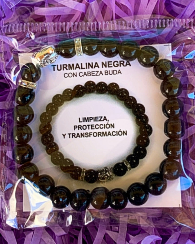 PULSERA TURMALINA NEGRA CON CABEZA BUDA